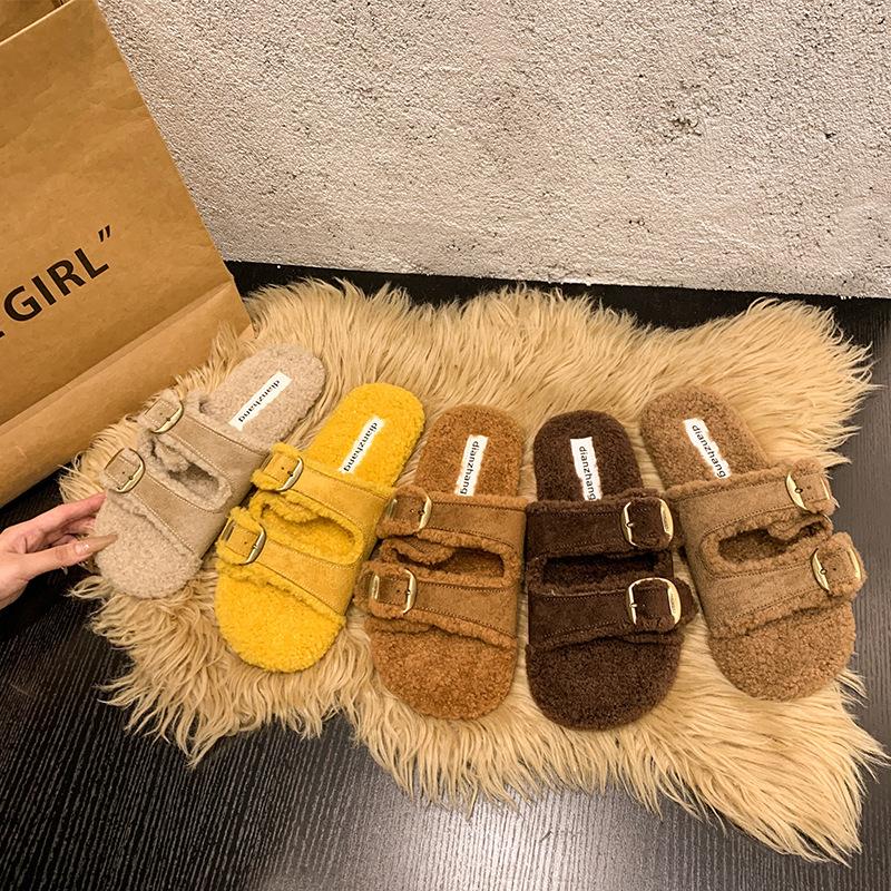 Flat Soled Lambswool Birkie Slippers For Women