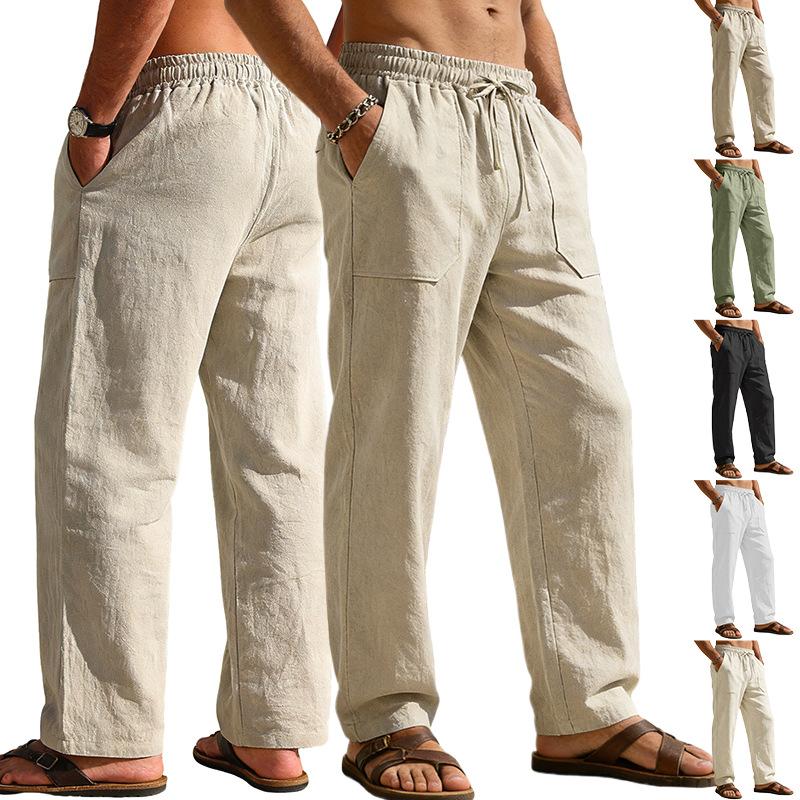 Men's Simple Cotton-Linen Loose-Flowing Wide-Leg Casual Instagram-Style Trousers