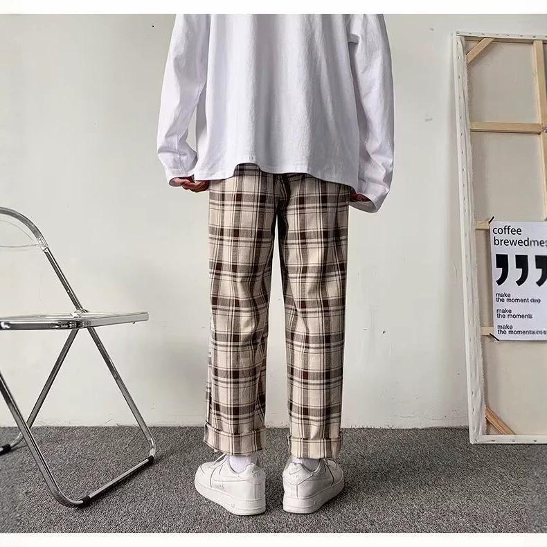 Men's Casual All-Match Loose Plaid Wide-Leg Trousers