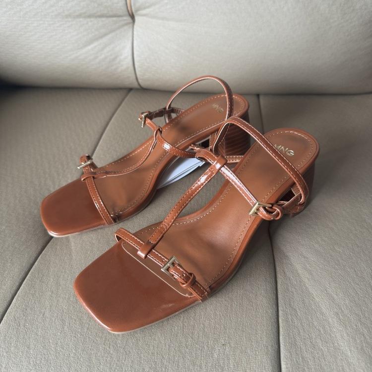 Casual High-heeled Open-toe Sandals Women's Shoes Square Toe