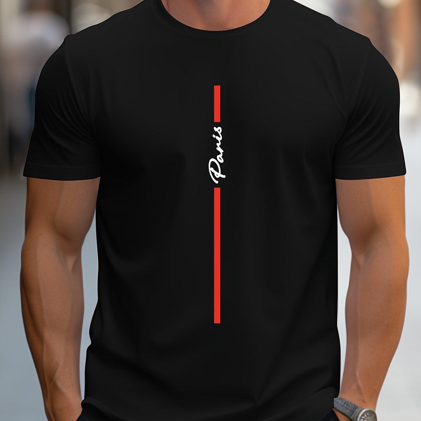 Men's Fashion Handwritten Paris Print Shoulder T-Shirt