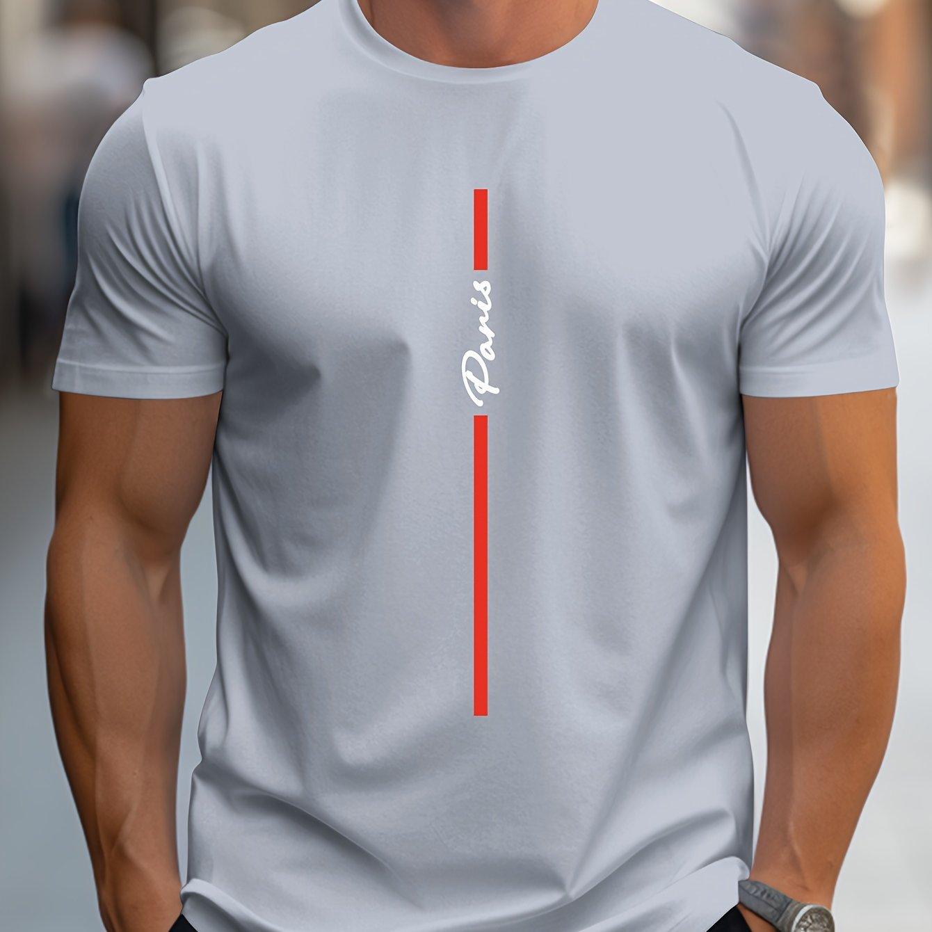Men's Fashion Handwritten Paris Print Shoulder T-Shirt