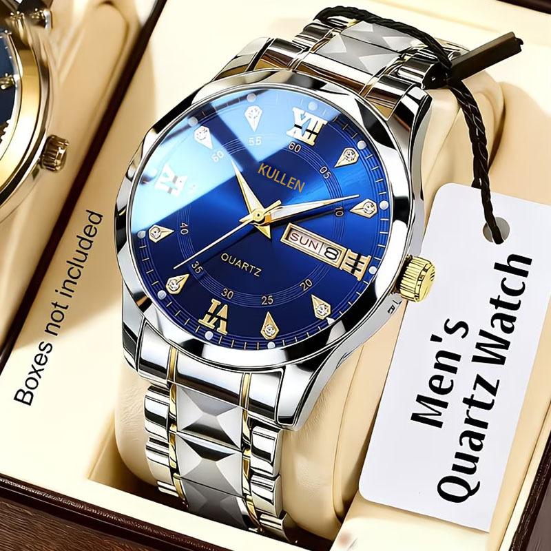 Mens Simple High-End Alloy Diamond-Encrusted Non-Mechanical Quartz Watch