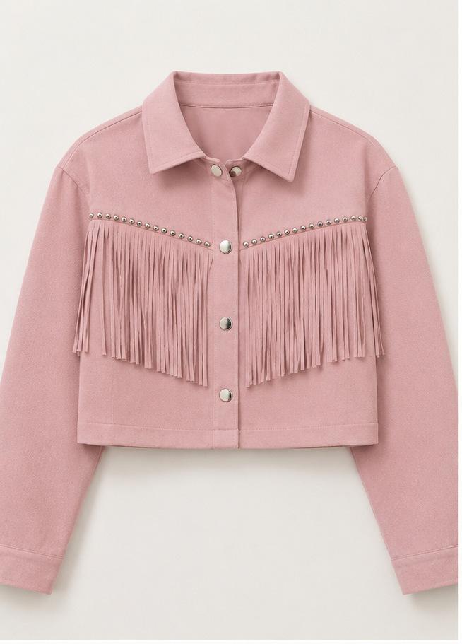 Fringe Faux Suede Short Womens Jacket