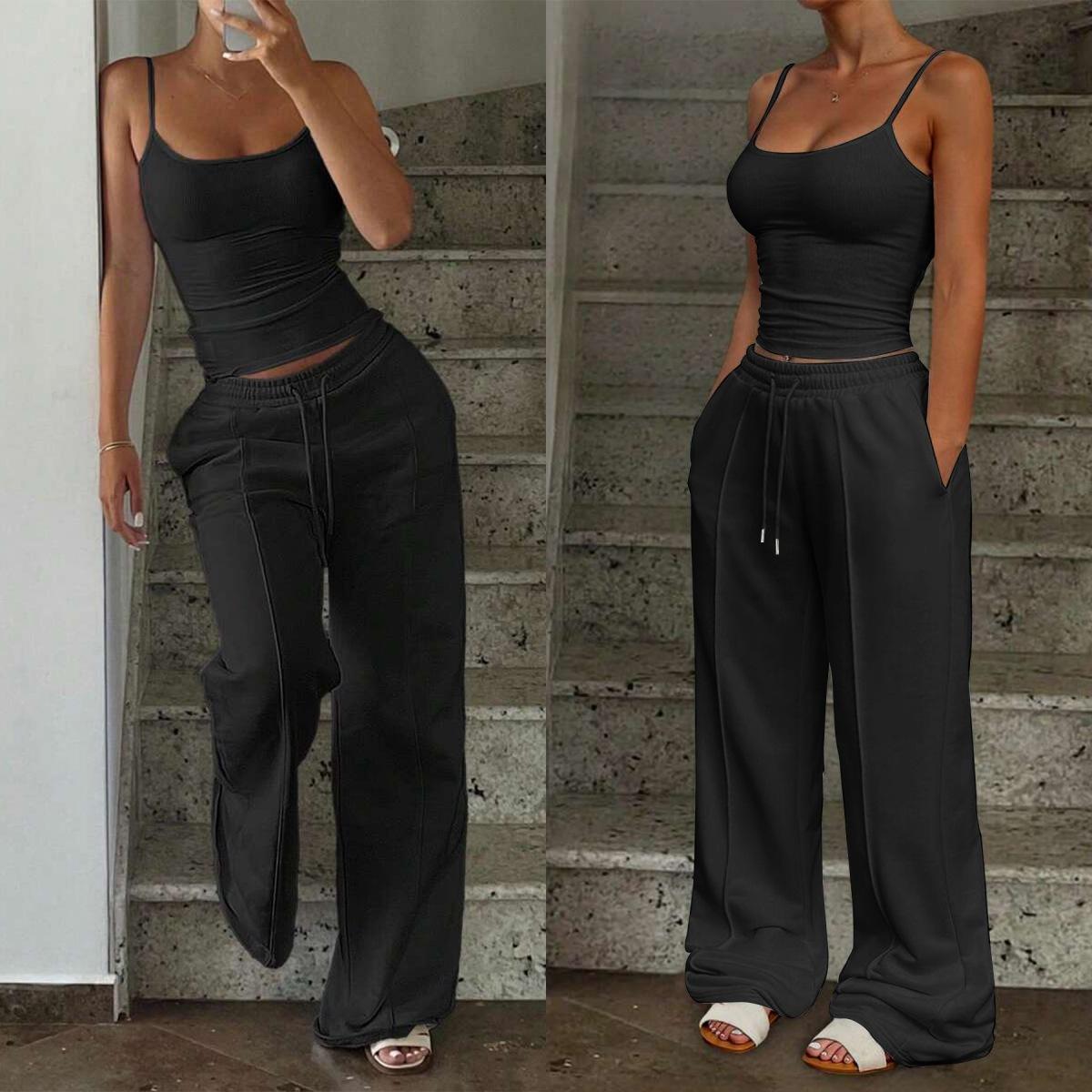 Summer New Casual Resort Camisole Vest And Sports Pants Set