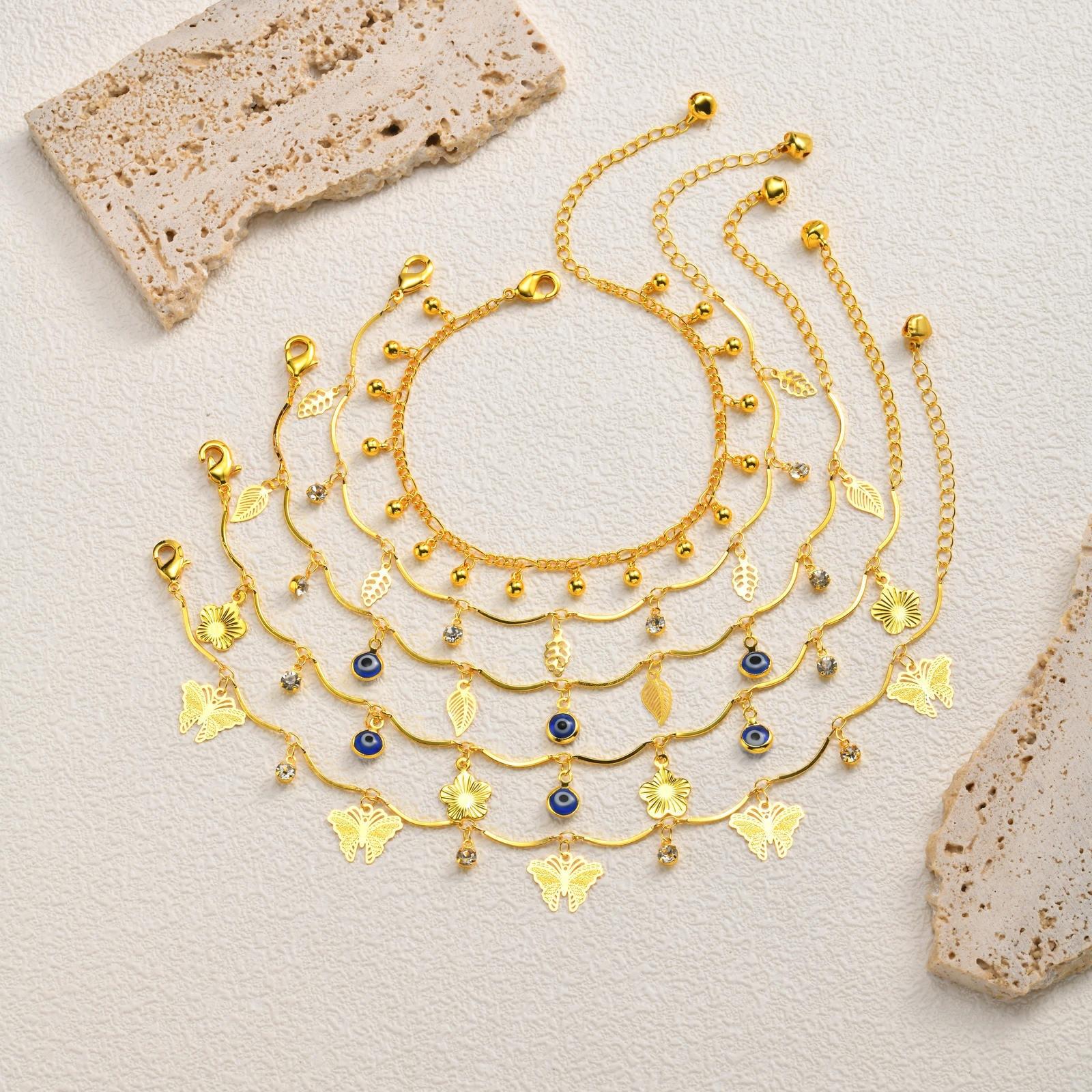 Resort-style Copper Devil-eye Butterfly Zircon Anklet