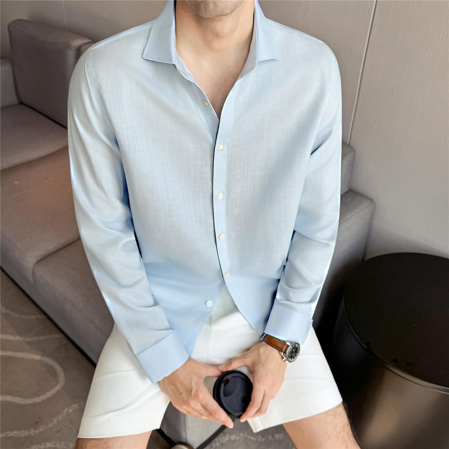 Lyocell-linen-cotton Blend Summer Square-neck Shirt