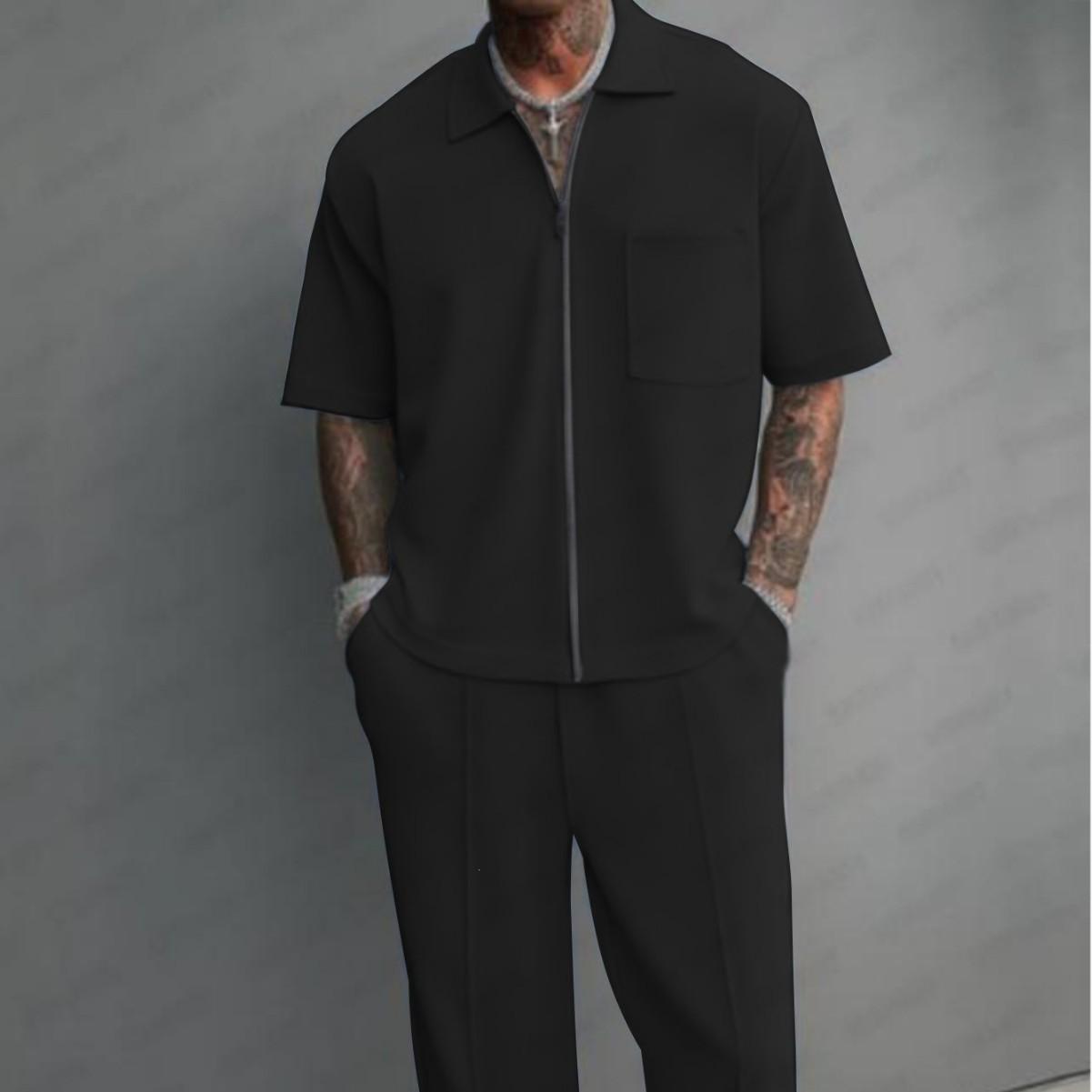 Lapel-collar Shirt And Short-sleeve Mens Casual Set