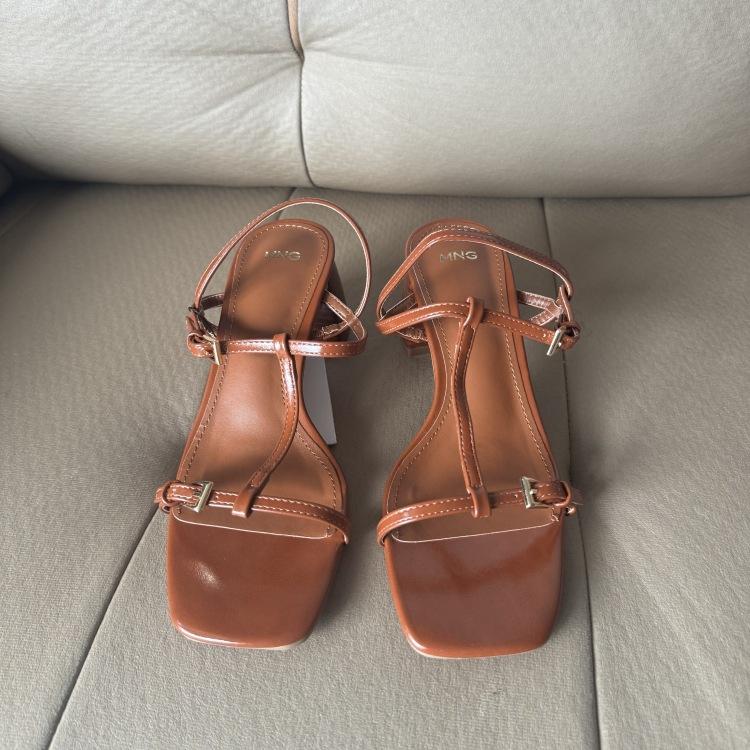 Casual High-heeled Open-toe Sandals Women's Shoes Square Toe
