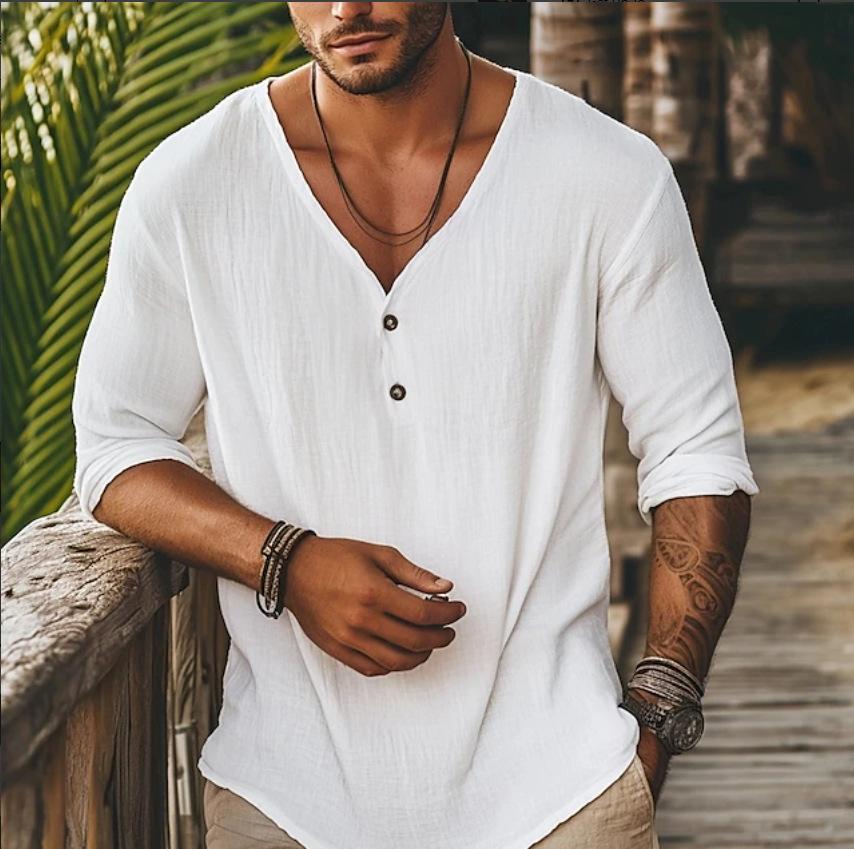 Men's V-neck Lapel Long-sleeve Shirt