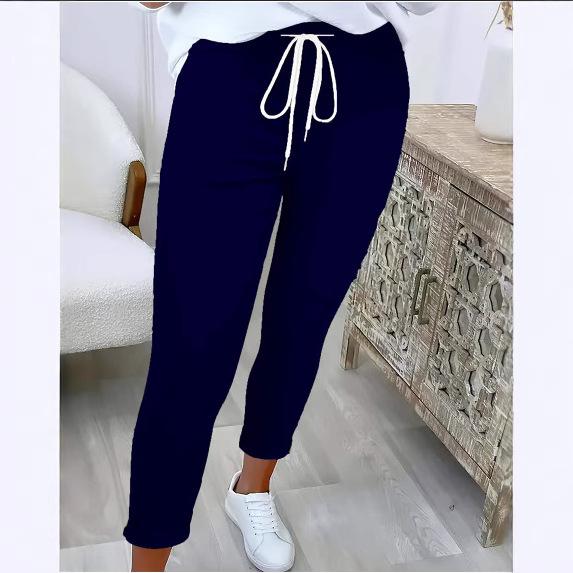 Womens Ankle-cuffed Solid-color Versatile Chic Casual Trousers