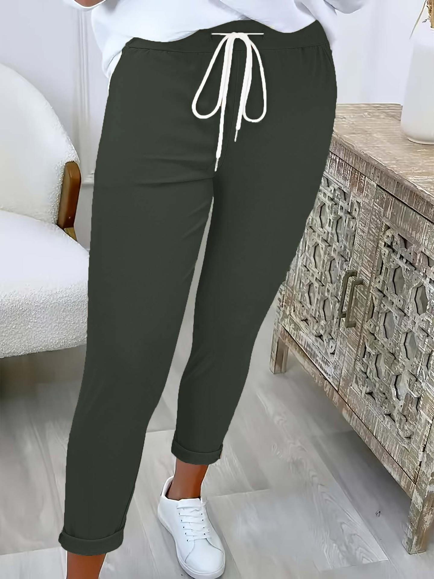Womens Ankle-cuffed Solid-color Versatile Chic Casual Trousers