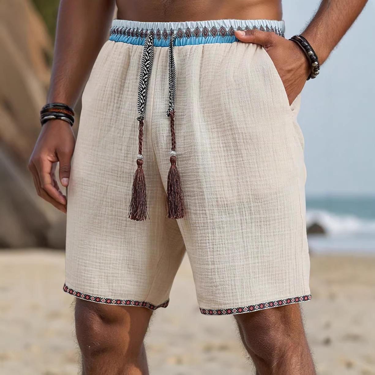 Loose-fitting Breathable Beach Pants With A Trendy Ethnic-style Drawstring Design