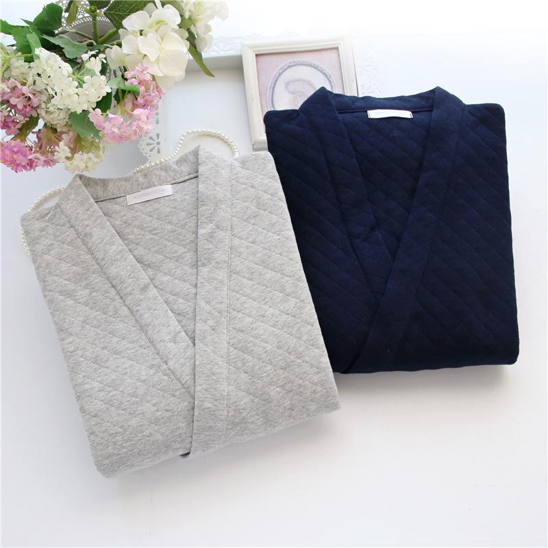 New Autumn Winter Mens Japanese-Style Pure Cotton Air-Layer Loungewear Set