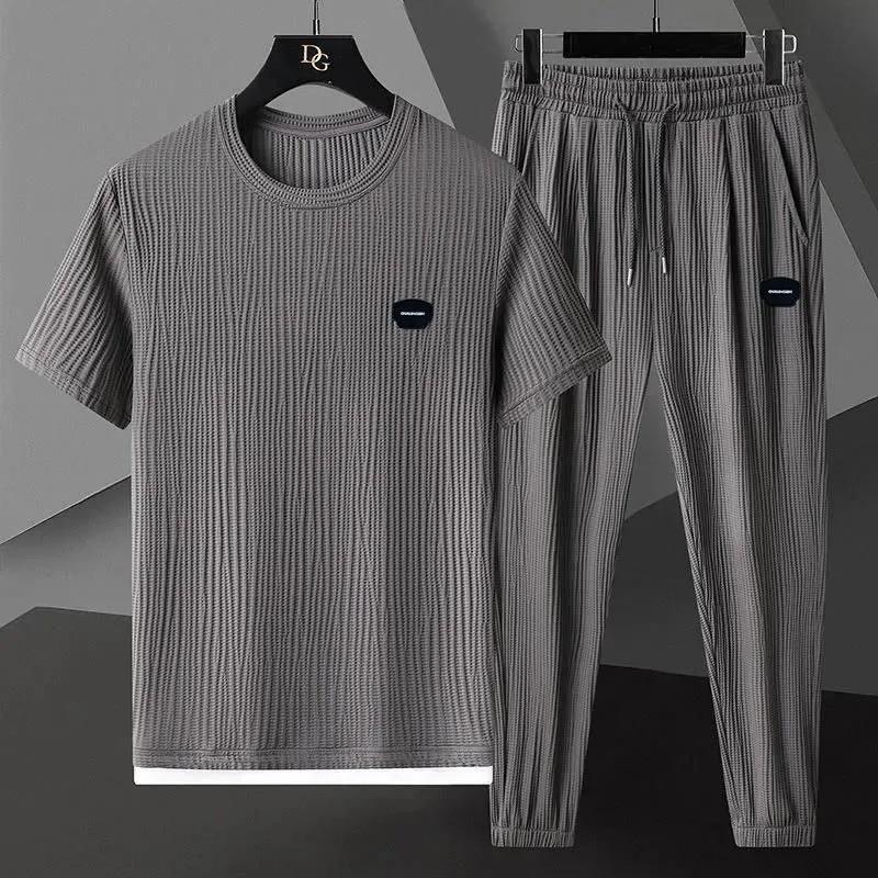 Mens Fashionable Loose-fit Short-sleeve And Long-pants Set