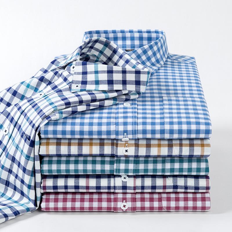 Men's Cotton Plaid Oxford Stripe Shirt