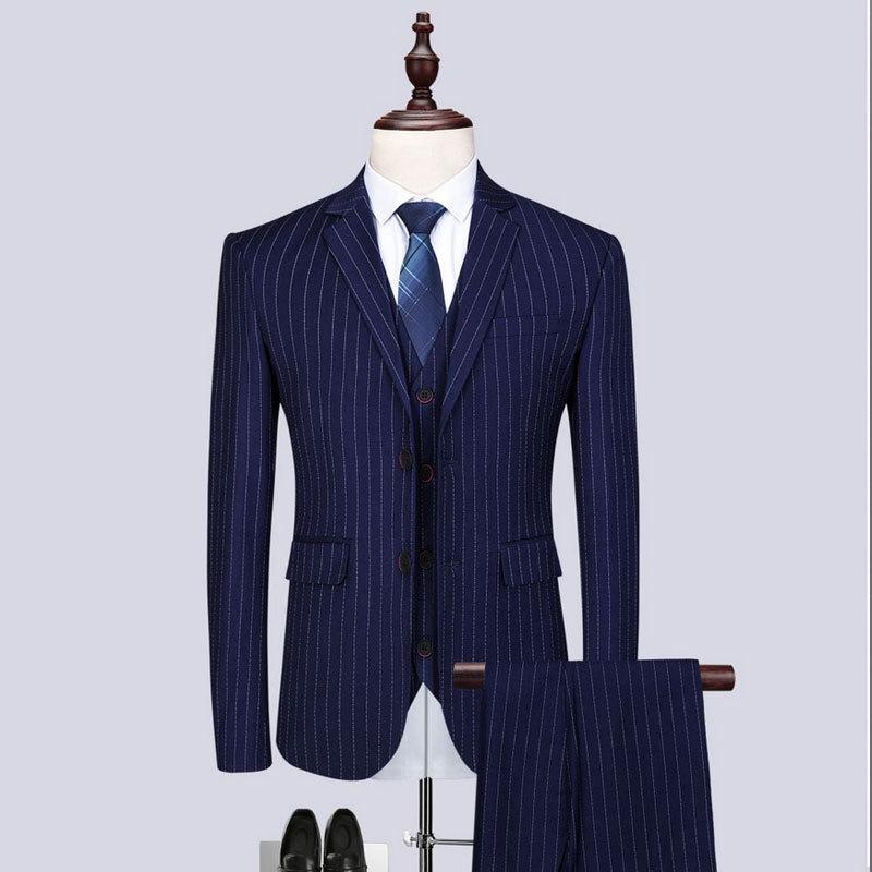 Mens Fashionable And Versatile Striped Three-piece Suit