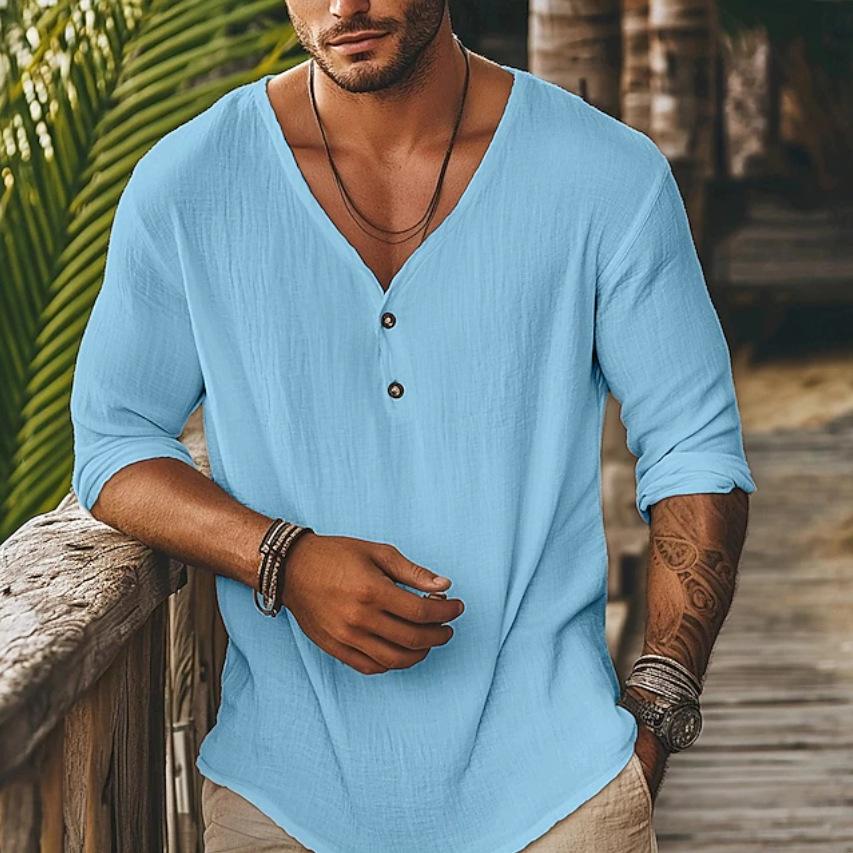 Men's V-neck Lapel Long-sleeve Shirt