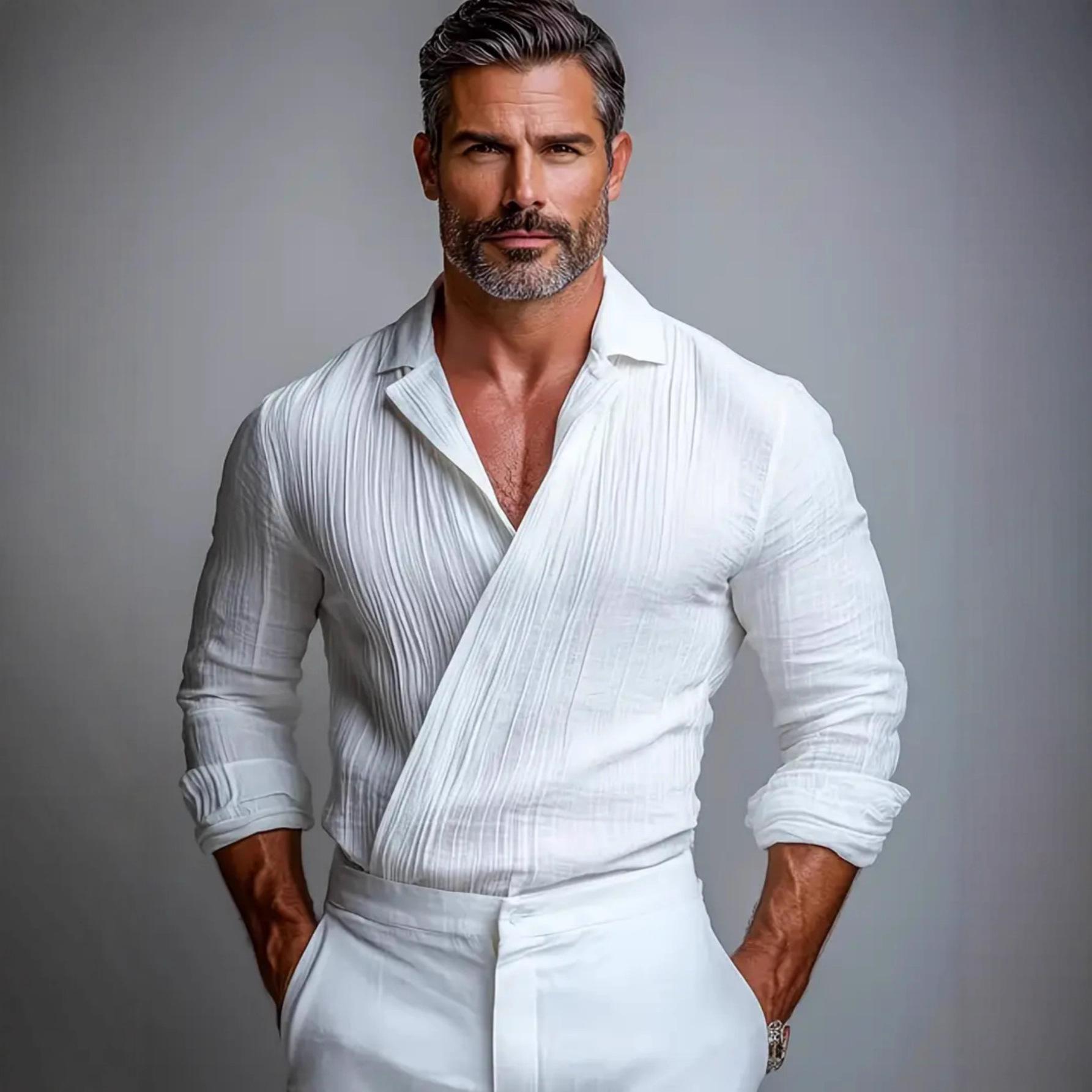 Business-Casual American-Style Long-Sleeve Mens Shirt