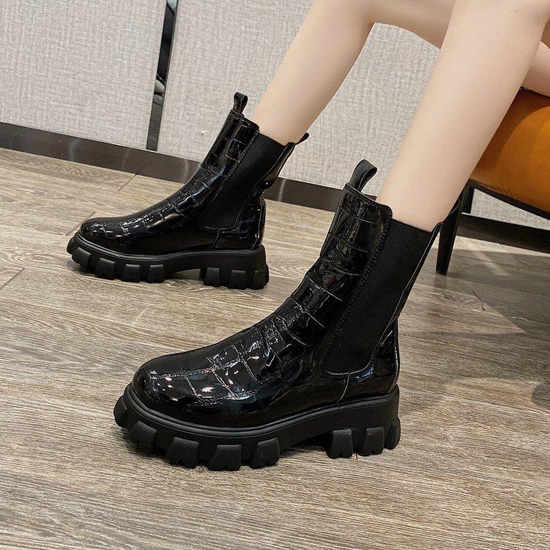British Style Mid Calf Boots for Women - Autumn Winter Thick Sole Chunky Heel Ankle Boots
