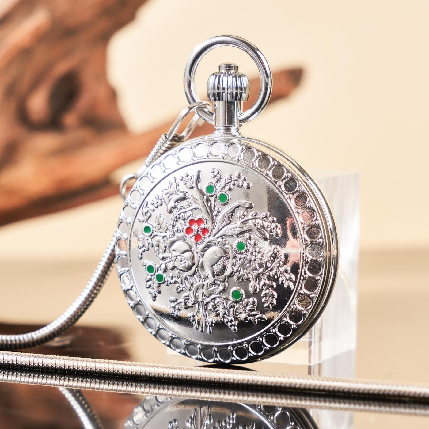 Camellia Automatic Mechanical Pocket Old Shanghai Style Classic Flip-Open Pendant Watch For Ladies