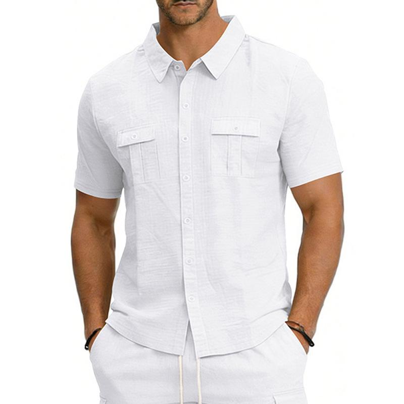 Multi-Pocket Cargo Lapel Short-Sleeve Casual Shirt