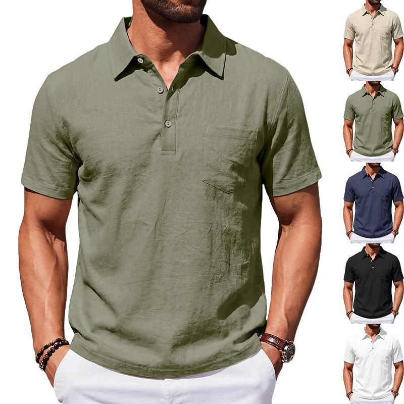 Men's Beach Linen Polo Shirt, Loose-Fit, Casual, Minimalist