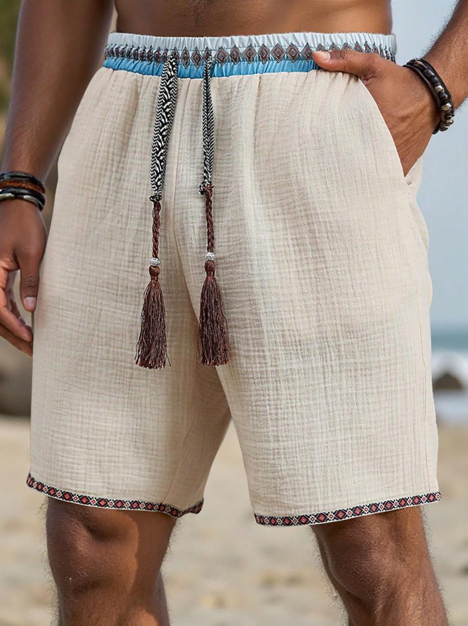 Loose-fitting Breathable Beach Pants With A Trendy Ethnic-style Drawstring Design
