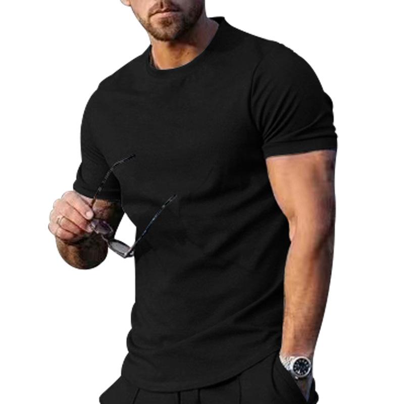 Mens Summer Solid-Color Crew-Neck Short-Sleeve Top