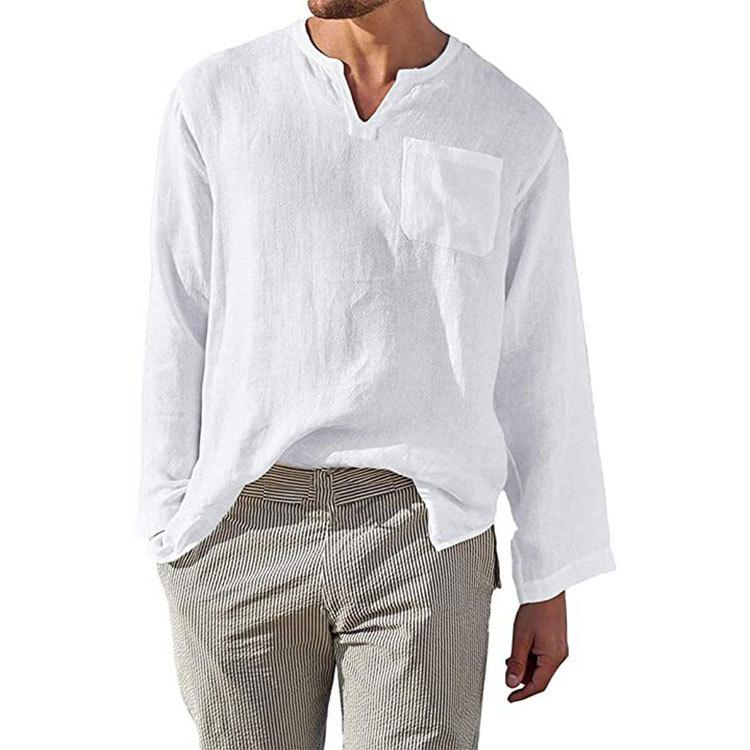 Linen Solid-color Casual Loose-fit Long-sleeve Shirt