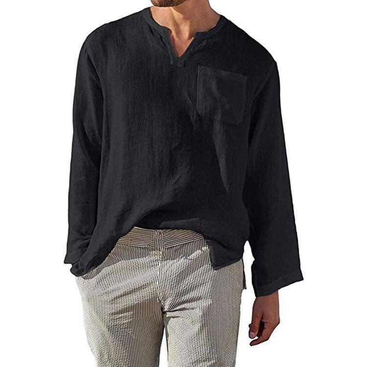 Linen Solid-color Casual Loose-fit Long-sleeve Shirt