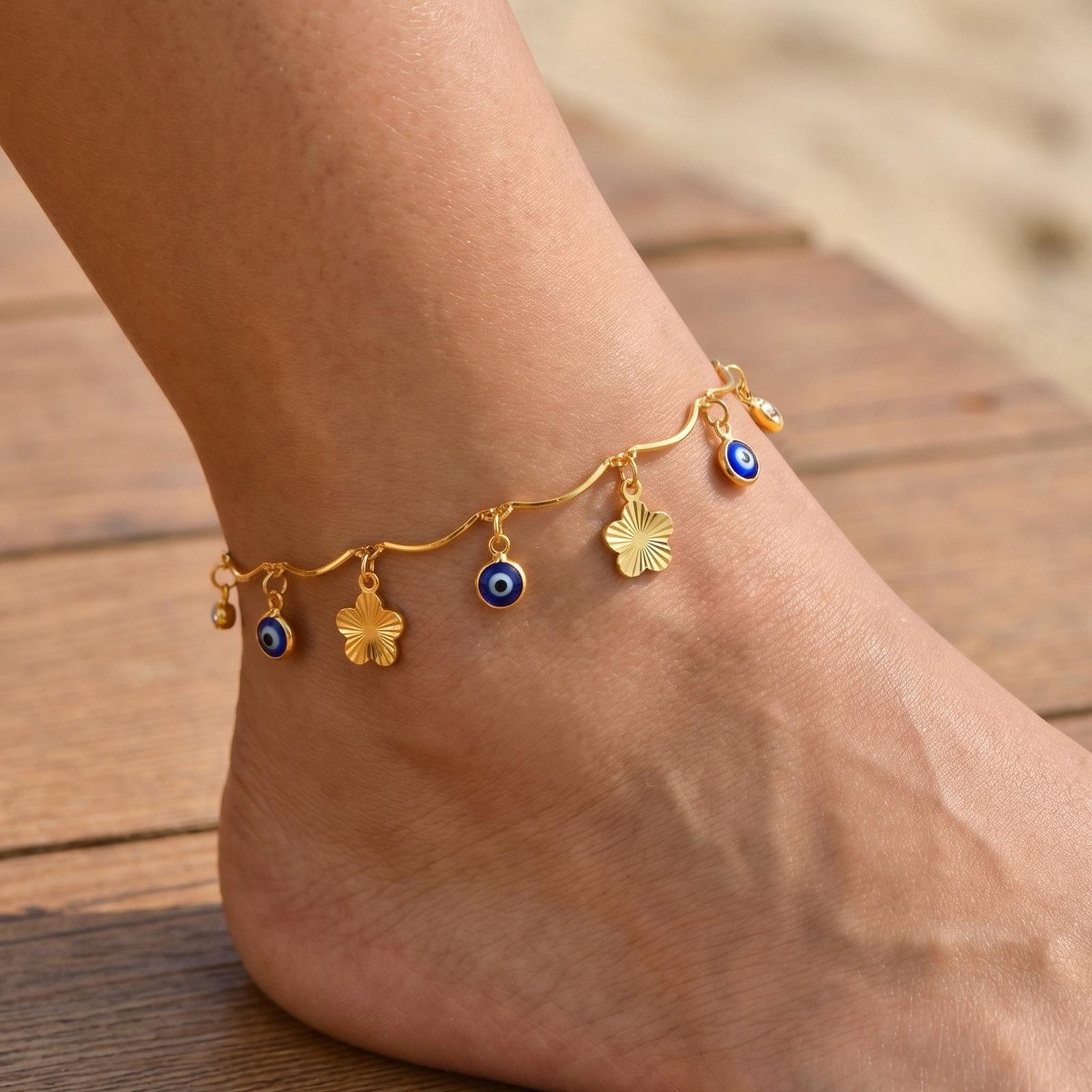 Resort-style Copper Devil-eye Butterfly Zircon Anklet