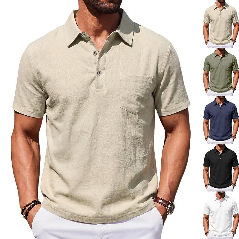 Men's Beach Linen Polo Shirt, Loose-Fit, Casual, Minimalist