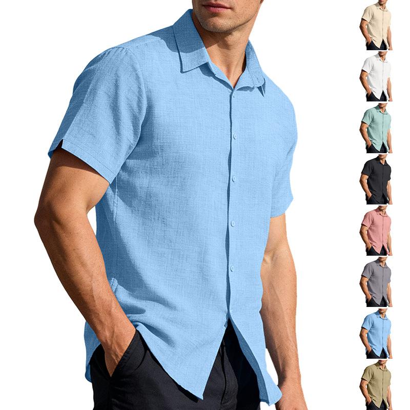Mens Quick-Dry Short-Sleeve Breathable Solid-Color Lapel Casual Business Shirt