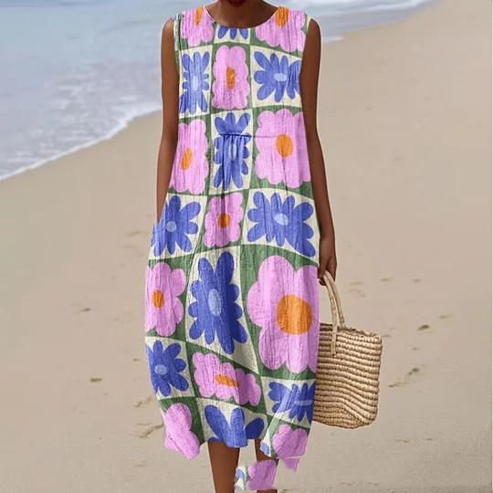 Sleeveless Casual Print Temperament Long Dress Dress Slim Fit
