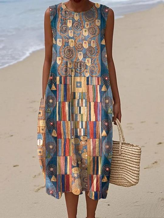 Sleeveless Casual Print Temperament Long Dress Dress Slim Fit