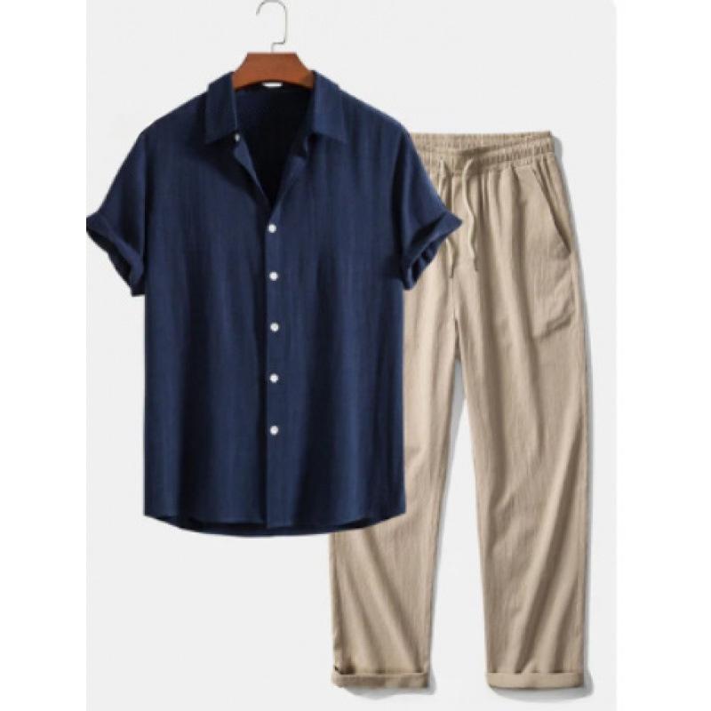 Loose Short Sleeve Shirt Trousers Suit Men