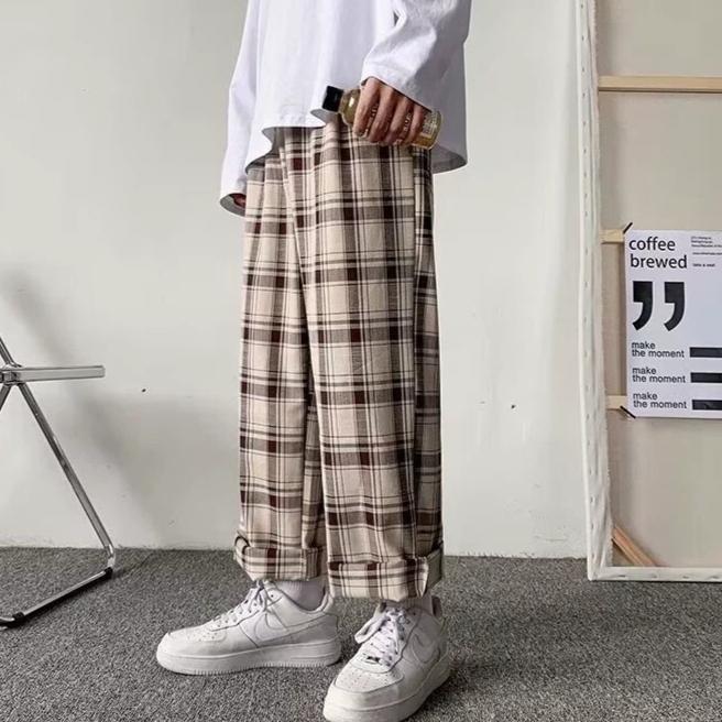 Men's Casual All-Match Loose Plaid Wide-Leg Trousers