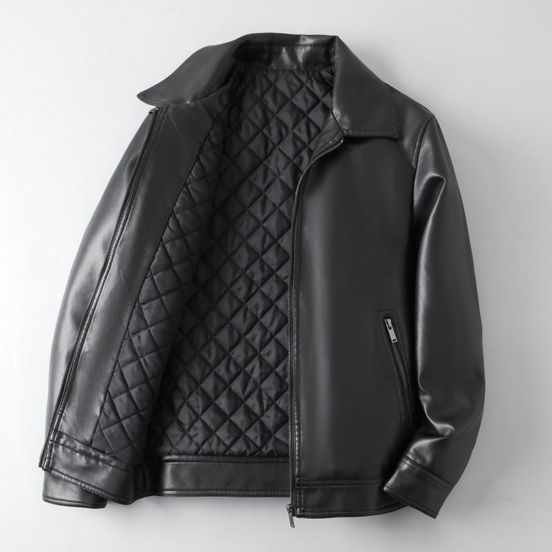 AutumnWinter Men's Leather Jacket With Lapel Collar Light Business Style