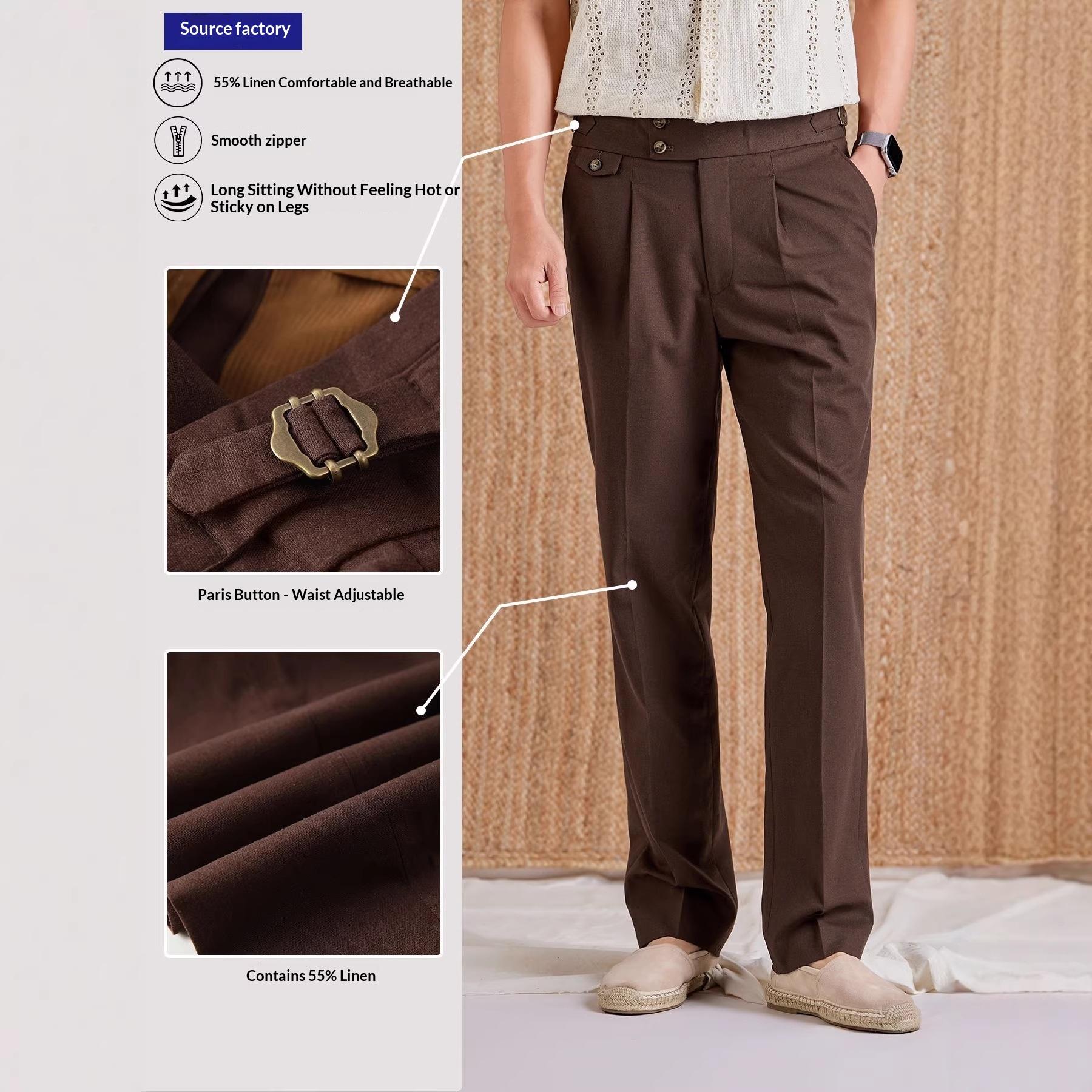 High Waist Linen Trousers Men's Non-ironing And Anti-wrinkle
