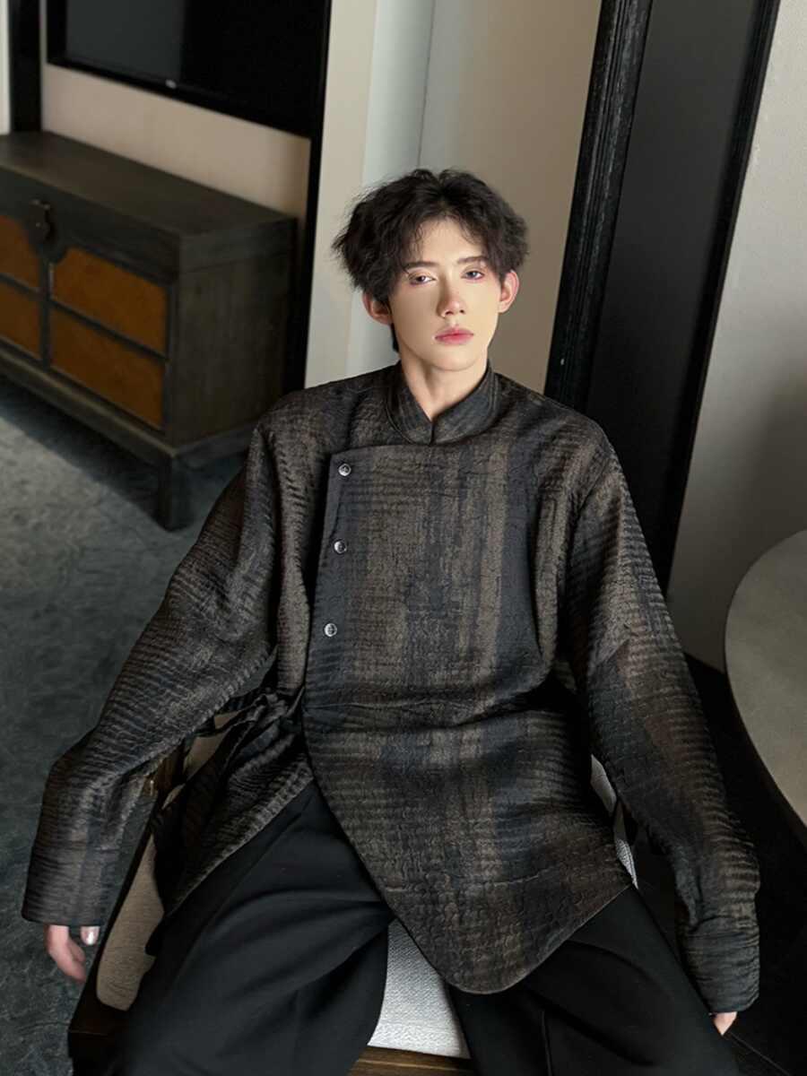 Men's Textured Irregular Patchwork Shirt