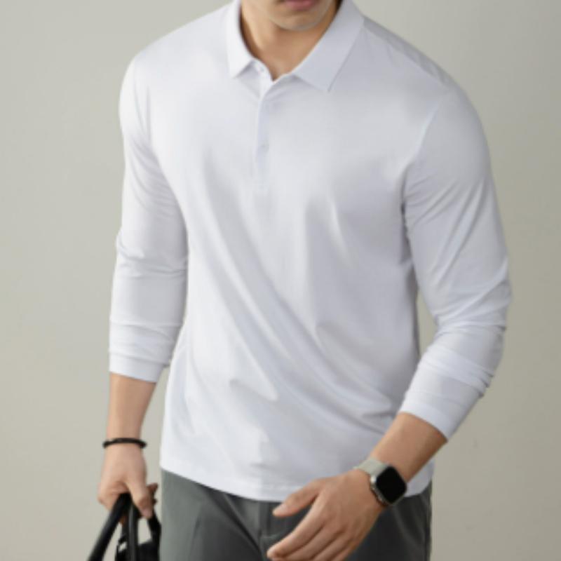 Mens Polo Shirt With Lapel Collar High-End Business Commuter Style Long Sleeve