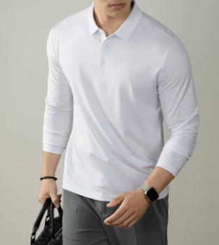 Mens Polo Shirt With Lapel Collar High-End Business Commuter Style Long Sleeve