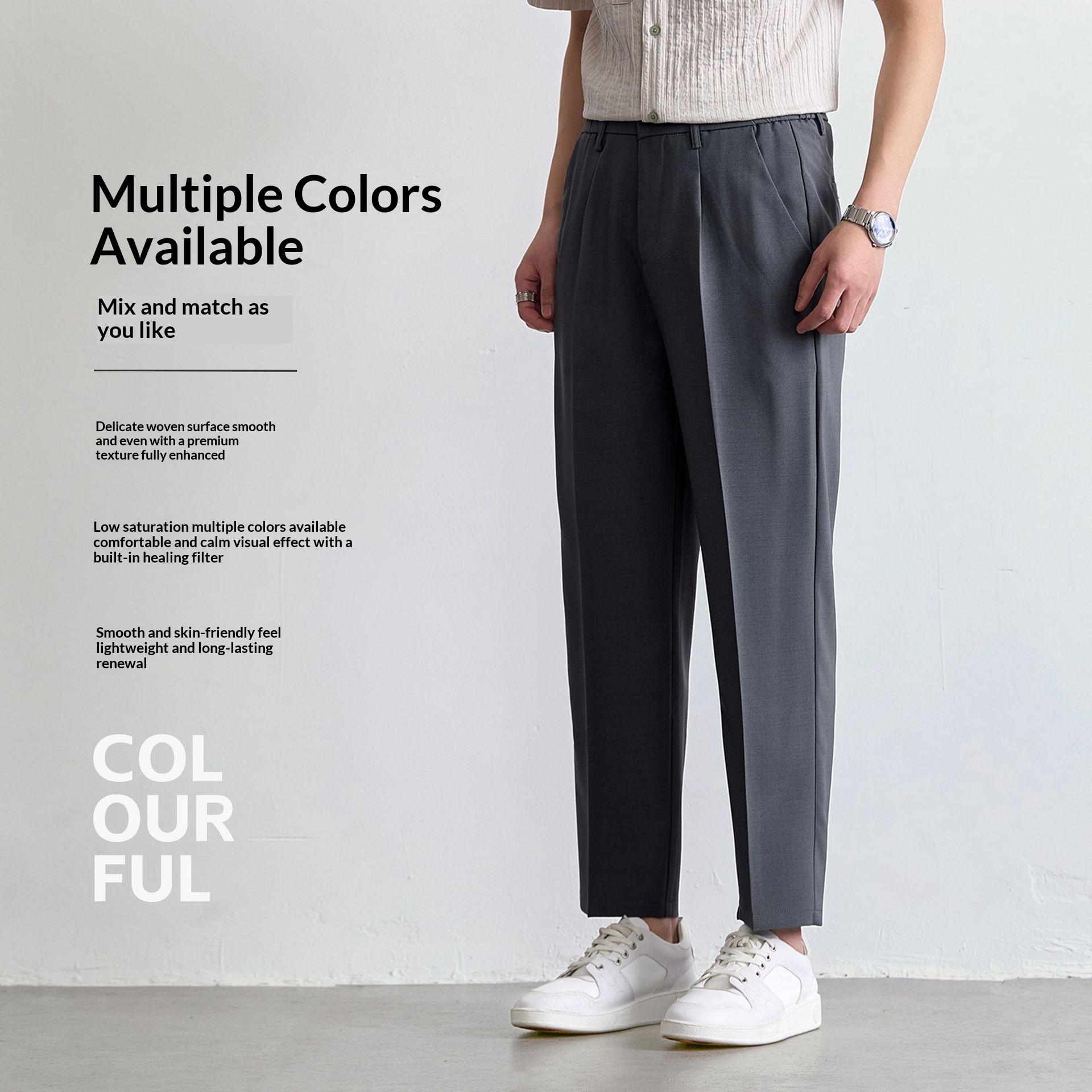 Mens Cropped Relaxed-fit Straight-leg Dress Pants With A Sleek Drapey Feel